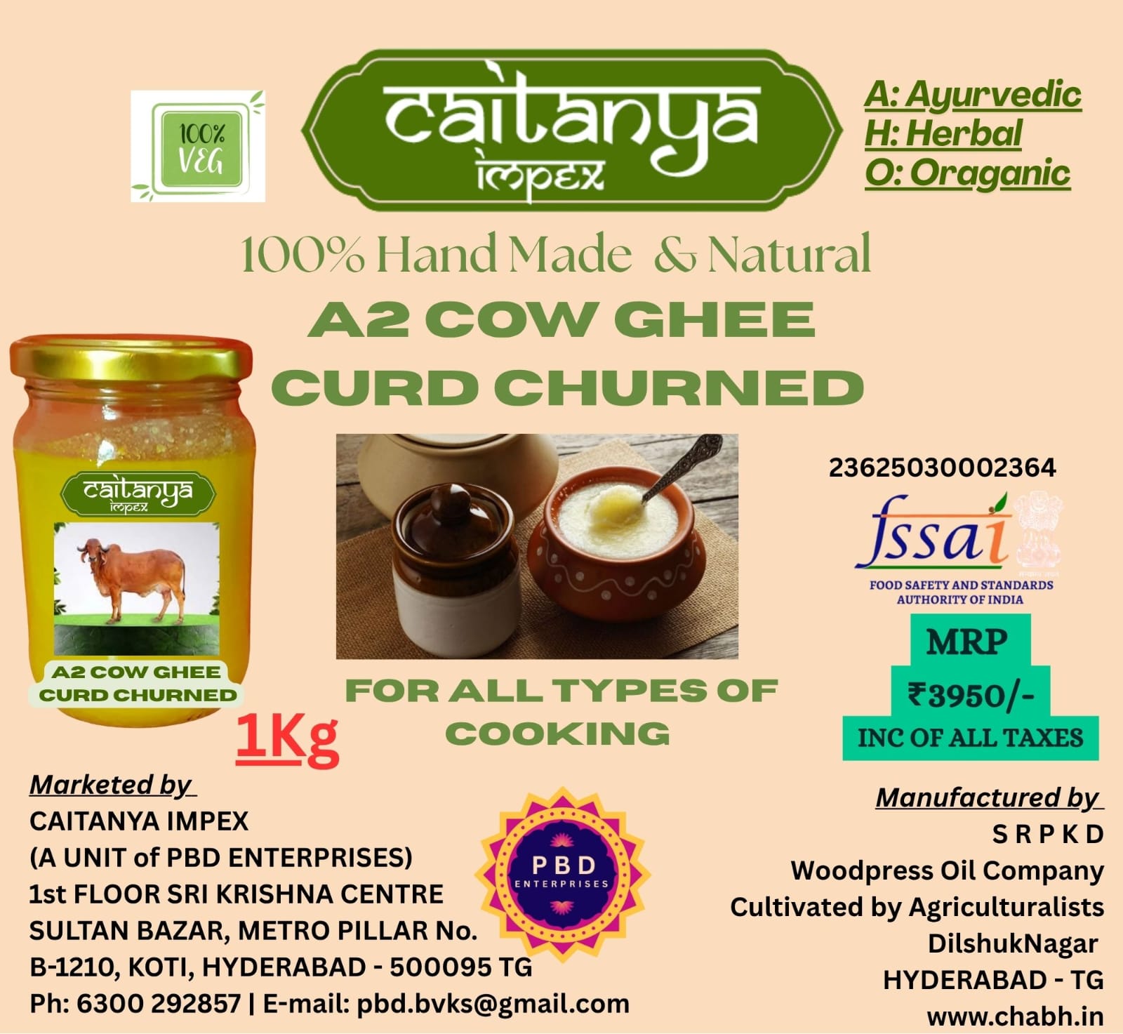 A2 COW GHEE CURD CHURNED 100% Hand Made and Natural(1KG)